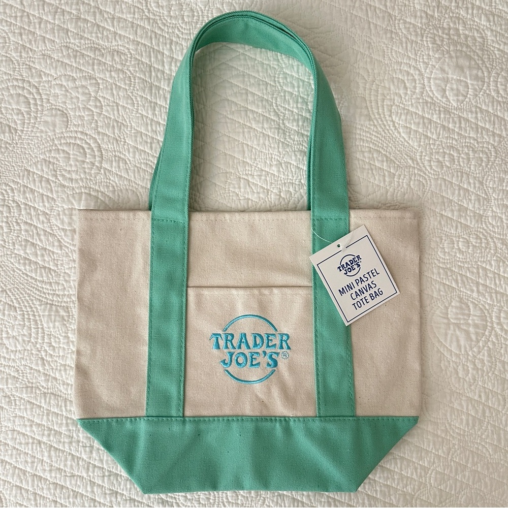 Trader Joe’s Mini Pastel Canvas Tote Bag – GREEN NWT